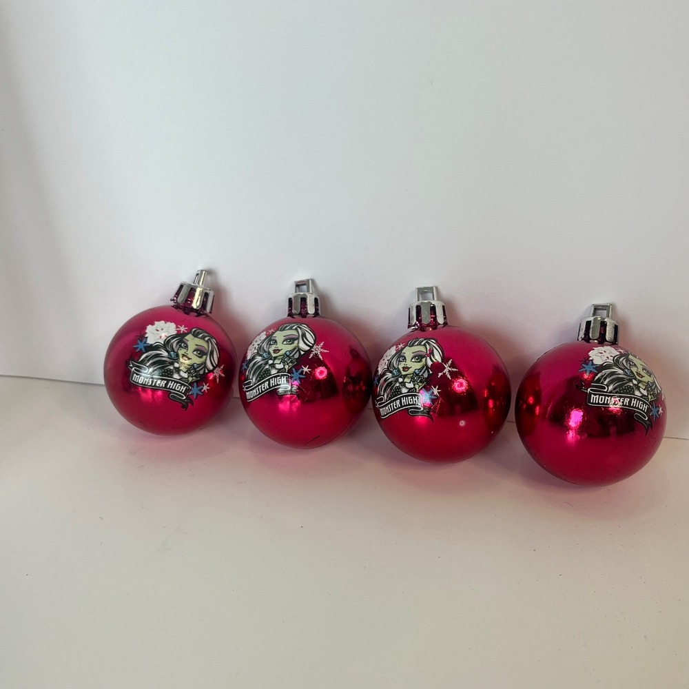Monster High Frankie Stein Pink Shatterproof Christmas Ornaments 8 pc Set 40mm